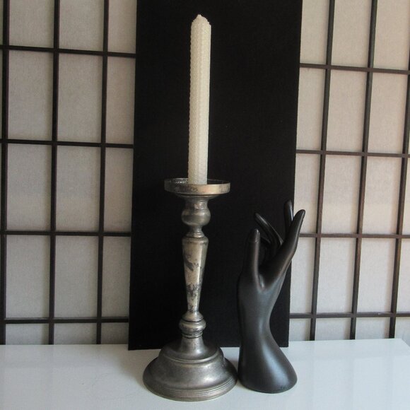 Art Deco Candle Holder, Pillar, Taper, Silver plated, Zinc, Distressed, Vintage - Picture 2 of 14
